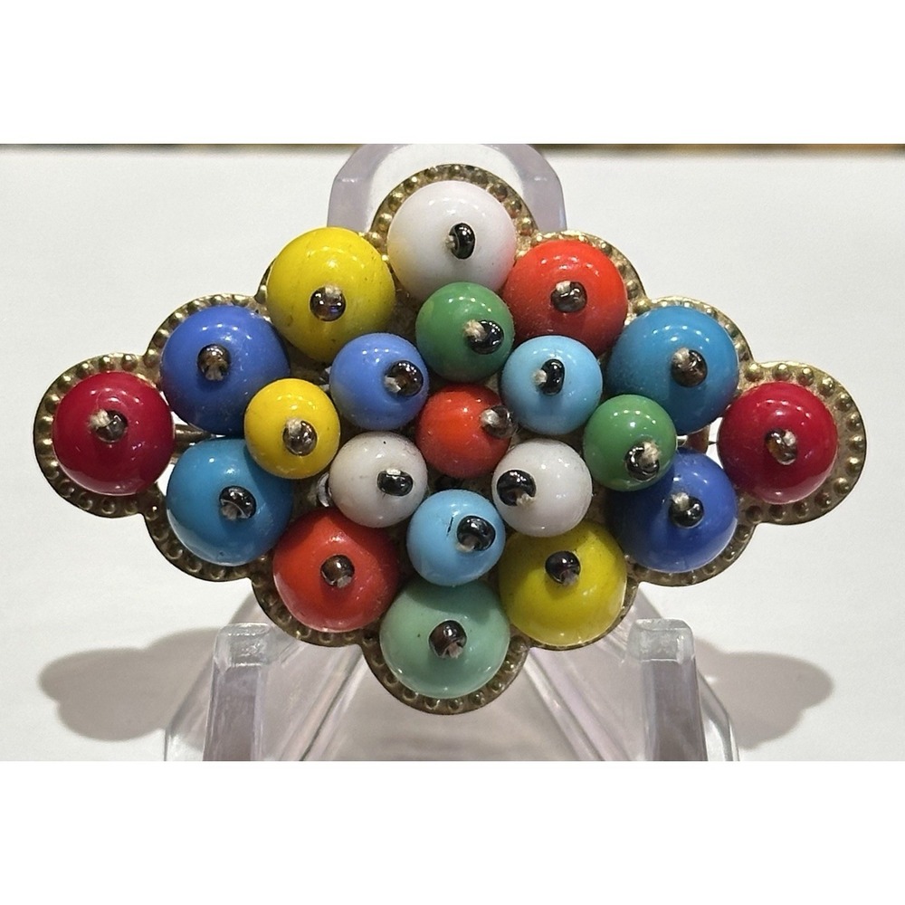 Vintage Unsigned Miriam Haskell Frank Hess Gumball Glass Bead Brooch 1930s